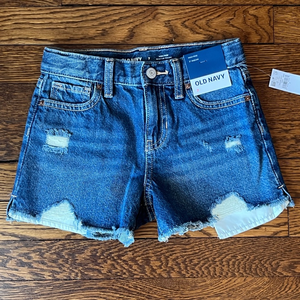 Old Navy Girls High-Rise Distressed Denim Shorts, Size 7 NWT